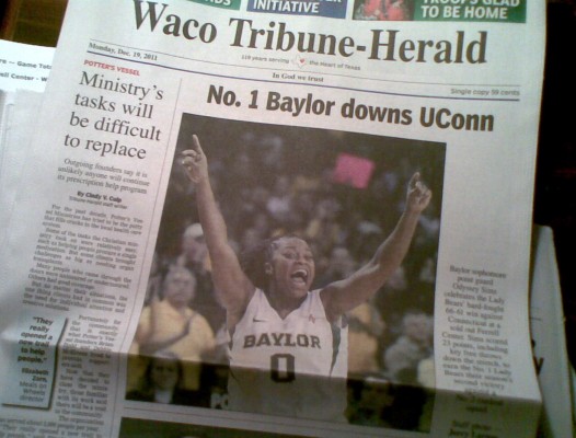 Baylor Lady Bears on the front page of the Waco Tribune-Herald 12-19-11