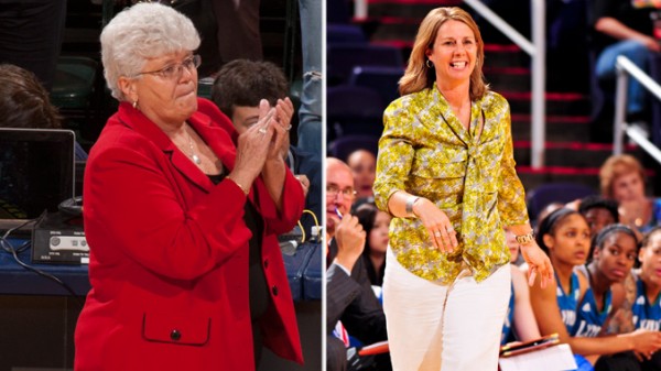 Indiana Fever coach Lin Dunn, Minnesota Lynx coach Cheryl Reeve. Photos: NBAE.