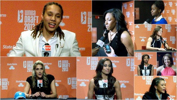2013 WNBA Draft picks and league president Laurel Richie talk to the media on draft day.