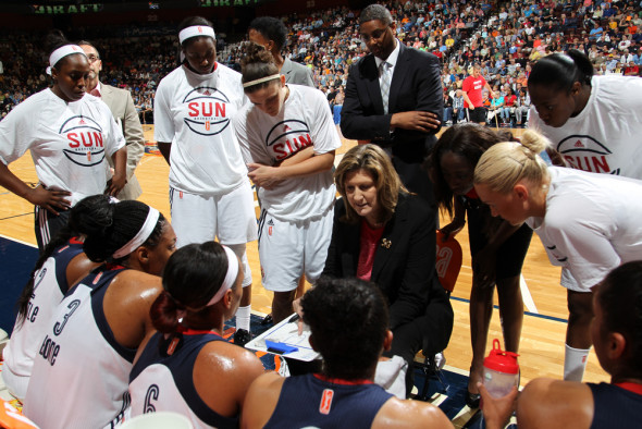 UNCASVILLE, CT - JUNE 5: The Connecticut Sun host the Washington Mystics in their 2015 WNBA season home opener at the Mohegan Sun Arena on June 5, 2015 in Uncasville, Connecticut. NOTE TO USER: User expressly acknowledges and agrees that, by downloading and/or using this Photograph, user is consenting to the terms and conditions of the Getty Images License Agreement. Mandatory Copyright Notice: Copyright 2015 NBAE (Photo by Chris Marion/NBAE via Getty Images)