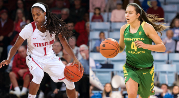 Stanford's Lili Thompson and Oregon's Maite Cazorla.