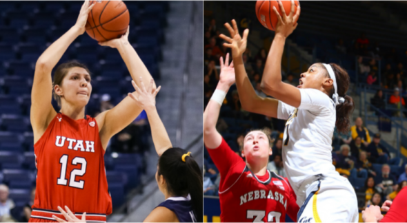 Utah's Emily Potter and Cal's Kristine Anigwe.