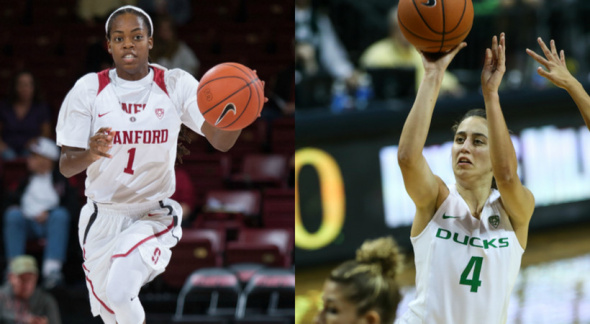 Stanford's Lili Thompson, Oregon's Maite Cazorla.