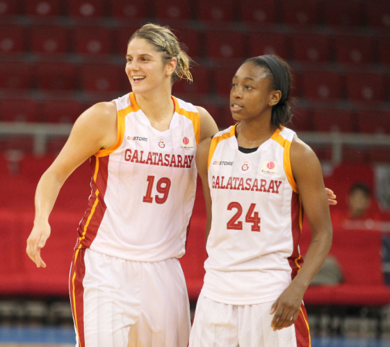 Jelena Dubljevic and Jewell Loyd playing for Galatasaray in Turkey. Photo: FIBA/Galatasaray.