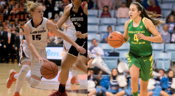 Jamie Weisner and Maite Cazorla. Photos: Oregon State Athletics, Oregon Athletics.