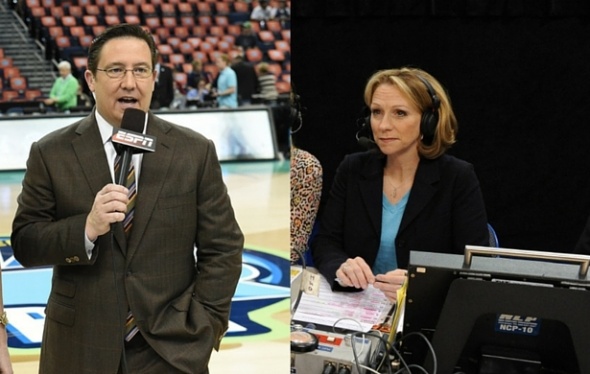 Dave O’Brien and Beth Mowins (O’Brien: Scott Clarke/ESPN Images; Mowins: Joe Fararoni/ESPN Images)