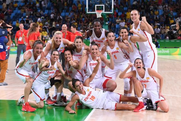 Spain after beating Serbia in the semifinals of the Rio Games. Photo: FIBA.