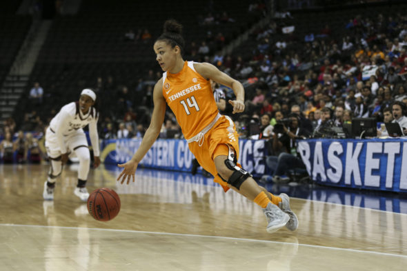 JACKSONVILLE, FL - MARCH 04, 2016 - Andraya Carter #14 of the Tennessee Lady Volunteers during the SEC Basketball Tournament game between the Texas A&M Aggies and the Tennessee Lady Volunteers at the Episcopal School in Jacksonville, FL. Photo By Donald Page/Tennessee Athletics