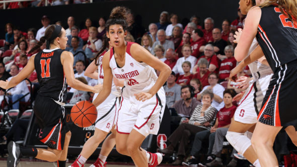 STANFORD, CA - February 26, 2016: Stanford Cardinal defeats the Oregon State Beavers 76-54 at Maples Pavilion. The win was the 1000th win for the Stanford Women's Basketball program.