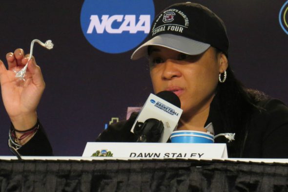 April 2, 2017 (DALLAS) - South Carolina head coach Dawn Staley. Photo: Cheryl Coward.