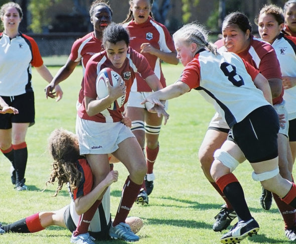 Jessica Watkins playing Stanford Women's Rugby vs. Chico State, April 8, 2007. Photo: Shannon Cotterell.