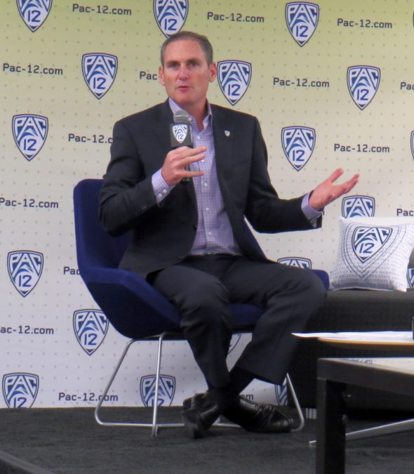 Oct. 11, 2017 (San Francisco) -- Pac-12 Commissioner Larry Scott opens women's basketball media day.