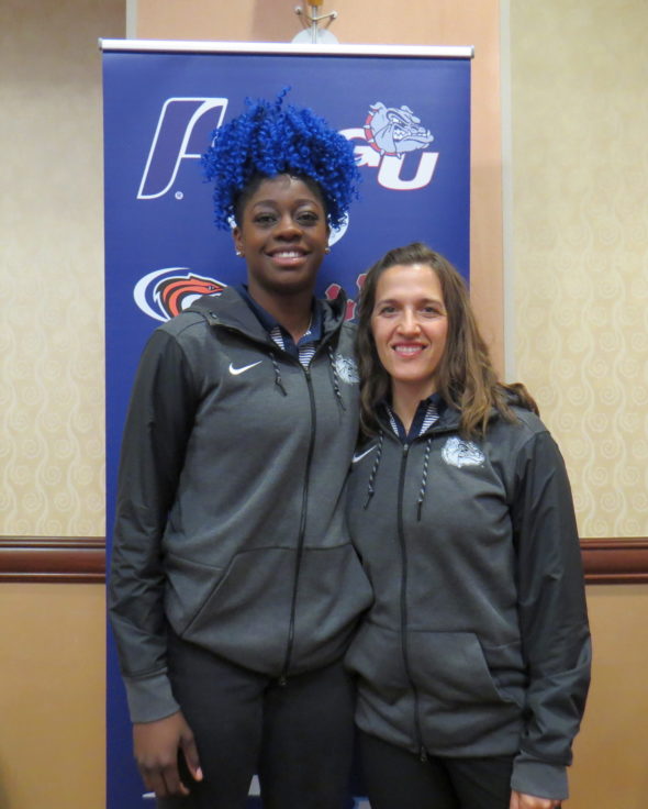 Oct. 18, 2017 (LAS VEGAS) - Gonzaga's Zykera Rice and head coach Lisa Fortier.