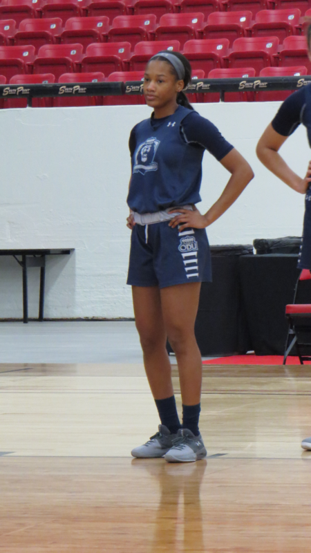 Dec. 20, 2017 (LAS VEGAS) - Victoria Morris listen to instructions from ODU head coach Nikkie McCray-Penson during practice.