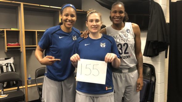 With the Lynx victory, the trio of Rebekkah Brunson, Maya Moore and Lindsay Whalen (155 wins) passed Tamecka Dixon, Lisa Leslie and Mwadi Mabika (Los Angeles Sparks, 1997-2005) for the most wins in league history as a trio of teammates.