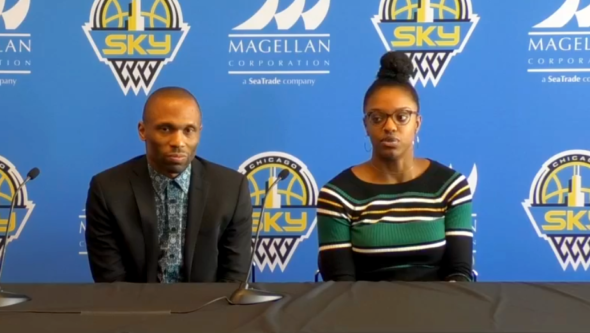 Chicago Sky coach James Wade and guard Diamond DeShields.