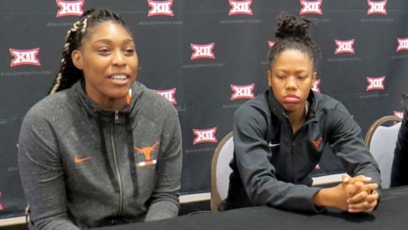 Jatarie White and Sug Sutton at 2018 Big 12 women's basketball media day.