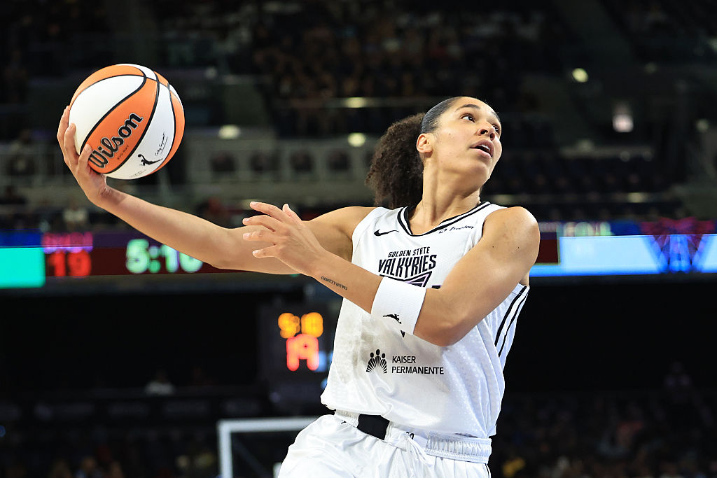 CHICAGO, ILLINOIS - AUGUST 15: Janelle Salaun #13 of the Golden State Valkyries shoots the ball during the first half against the Chicago Sky at Wintrust Arena on August 15, 2025 in Chicago, Illinois. NOTE TO USER: User expressly acknowledges and agrees that, by downloading and or using this photograph, User is consenting to the terms and conditions of the Getty Images License Agreement. (Photo by Geoff Stellfox/Getty Images)