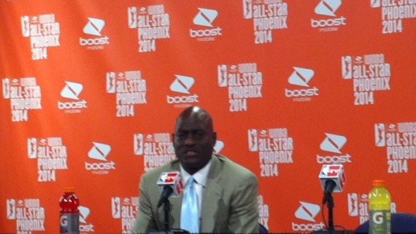 Michael Cooper during a postgame press conference at the 2014 WNBA All-Star game.