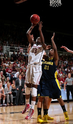 Chiney Ogwumike vs Michigan (via Bob Drebi/ISIPhoto).