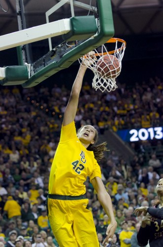 WACO, Texas (March 26, 2013) - Brittney Griner dunks vs. Florida State in the second round of the NCAA tournament. Photo © Robert Franklin, all rights reserved.