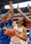 December 8, 2012 (Houston, Texas) - UCLA vs. Texas, Reliant Arena. UCLA's Alyssia Brewer and Texas player Imani McGee-Stafford. Photo © Robert Franklin, all rights reserved.