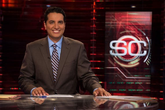 Bristol, CT - July 18, 2012 - Studio F: Kevin Negandhi on the set of SportsCenter. (Photo by Joe Faraoni / ESPN Images)