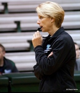 Tulane head coach Lisa Stockton watches her team practice. Photo © Cheryl Vorhis, all rights reserved.