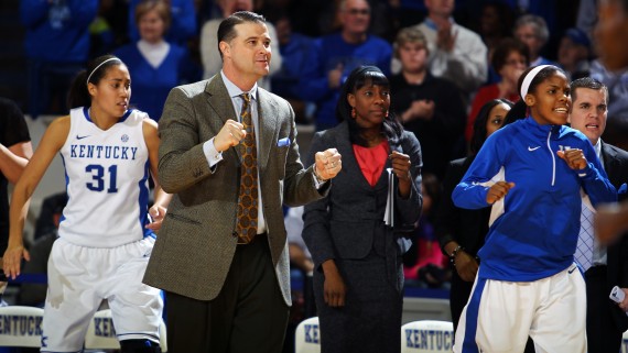 Kentucky coach Matthew Mitchell on the sidelines as his team defeated Florida, 76-69, in Lexington's Memorial Coliseum on Thursday, January 3, 2013. Photo by Britney McIntosh, Kentucky Athletics.