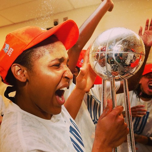 Maya Moore with the 2013 WNBA Championship trophy. Photo: Instagram.com/MinnesotaLynx.