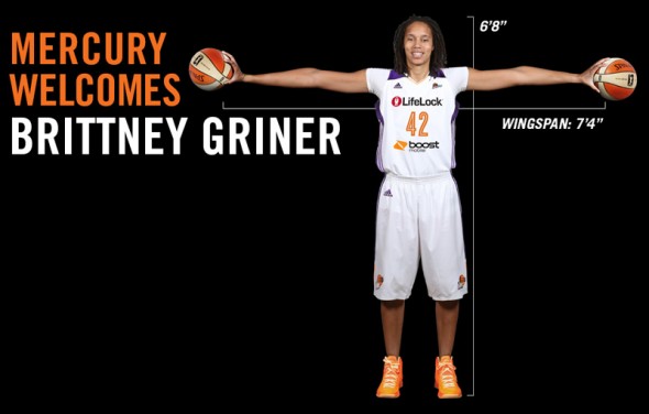 Phoenix Mercury website splash page featuring Brittney Griner.