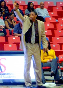 CSUB Coach Greg McCall calls out a play in the first half. CSUB Coach Greg McCall calls out a play in the first half