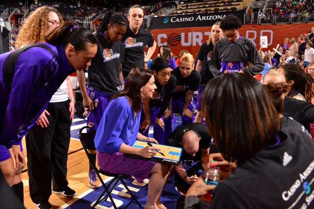 Sandy Brondello. Seattle Storm vs Phoenix Mercury on May 17, 2014 at US Airways Center in Phoenix, Arizona. Photo: Barry Gossage/NBAE.
