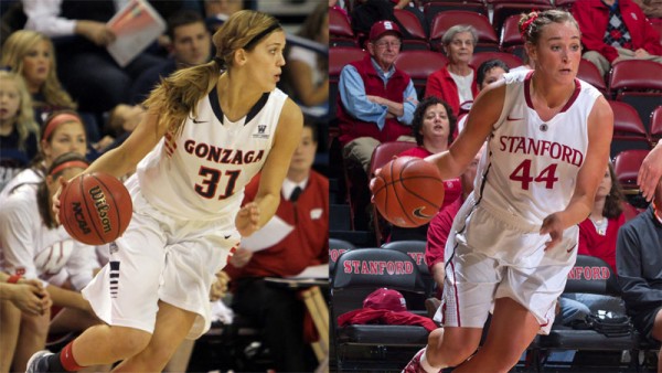 Stanford's Joslyn Tinkle (Photo: Norbert Von Der Groeben/isiPhoto) and Gonzaga's Elle Tinkle (Photo: Gonzaga Athletics/Torrey Vail).