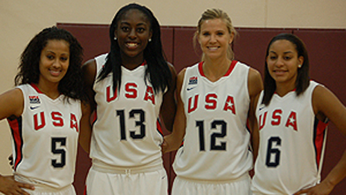 USA Basketball 2012 3x3 Team Skylar Diggins (5), Chiney Ogwumike (13), Ann Strothers (12) and Bria Hartley (6) will represent the USA at the Aug. 23-26 FIBA 3x3 World Championship in Athens, Greece. Photo: USA Basketball.
