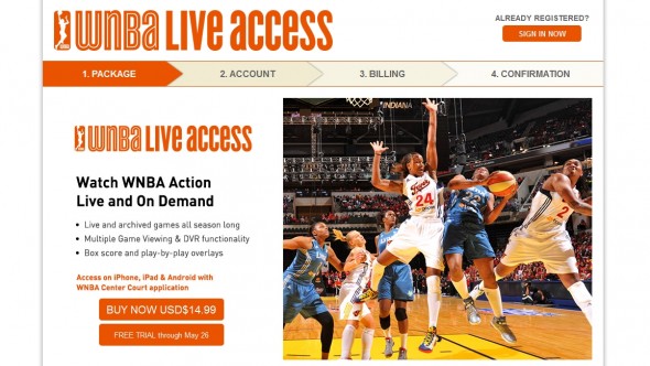The WNBA's splash page image for the 2013 subscription to LiveAccess.