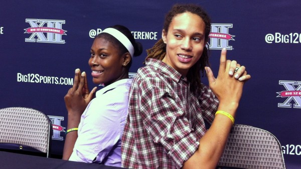 Baylor's Destiny Williams and Brittney Griner strike a fun pose at 2012-13 Big 12 Media Day in late October. 