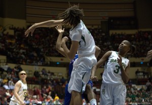 Griner blocking a shot during the Big 12 tournament in 2011. Photo: Cheryl Vorhis, all rights reserved.
