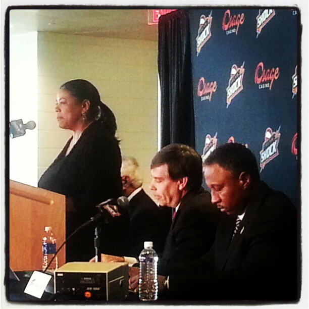 WNBA president Laurel Richie speaks during the Tulsa Shock-Osage Casino partnership announcement. Photo: Instagram.