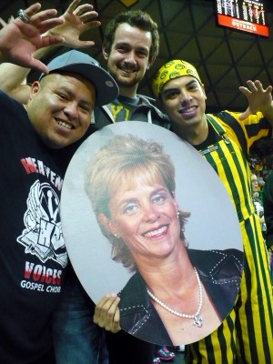 Student fans of coach Kim Mulkey.