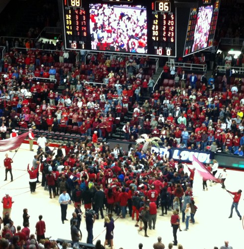 Fans rush the court after No. 6 Stanford's victory over No. 1 UConn. 